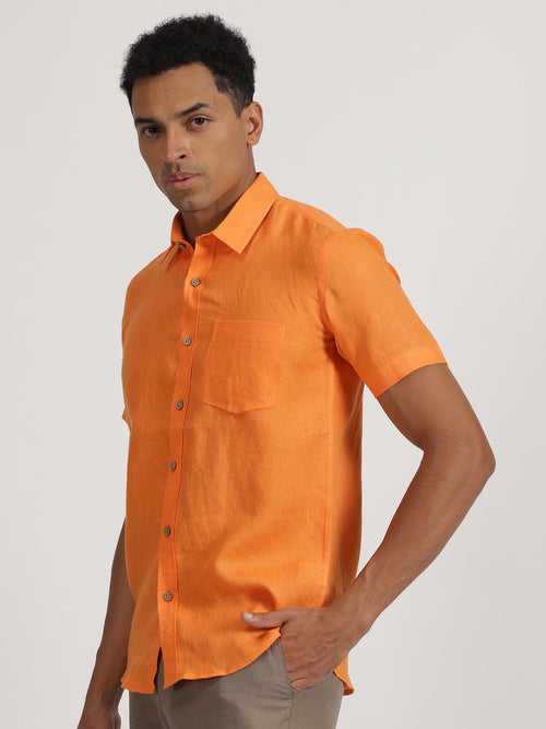 Harvey - Men's Pure Linen Half Sleeve Shirt - Beer Orange | Rescue