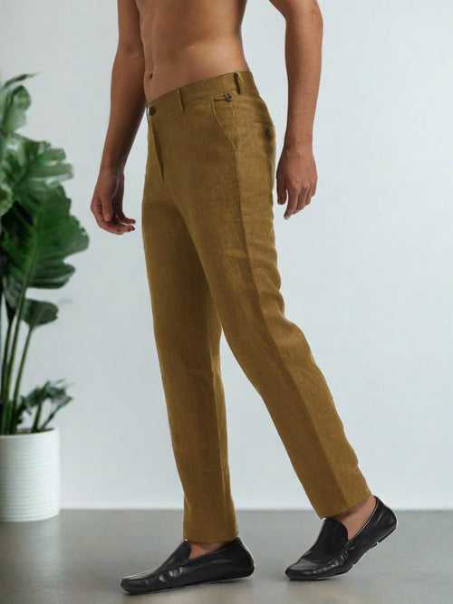 Ian Pure Linen Trousers - Dark Khaki