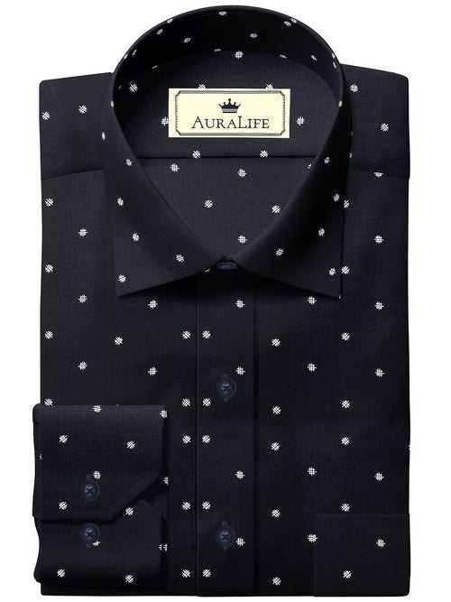 Custom Shirt Made to Order from Premium Cotton Navy Blue Microprint - CUS - 10064