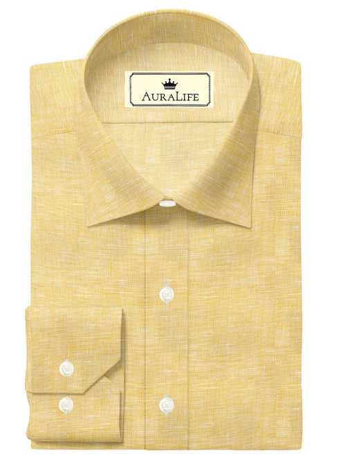 Customized Designer Shirt Made to Order from Premium Linen Cotton Yellow- CUS-10197