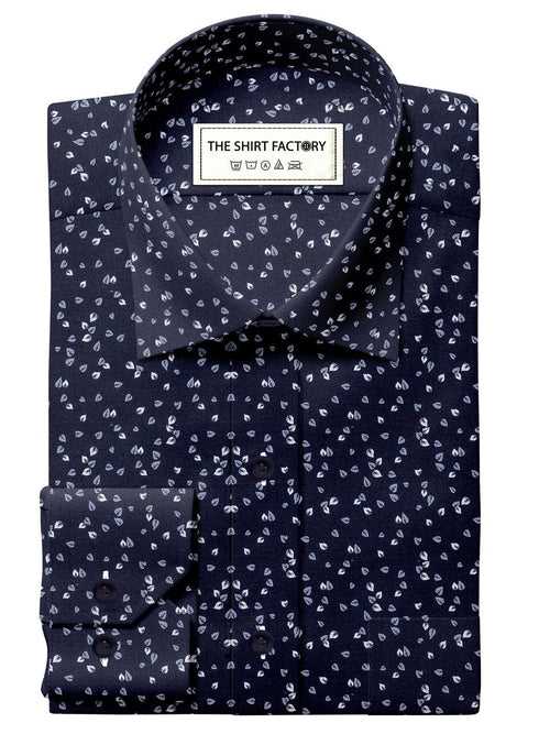 Men's Premium Poly Cotton Satin Finish Printed Shirt - Navy Blue Printed Leaves (1180)