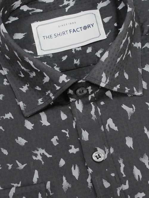 Men's Premium Cotton Dobby Printed Shirt - Black (0346)