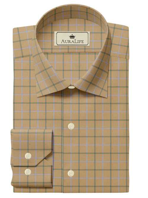 Men's Premium Cotton Beige Checks Shirt (1371)
