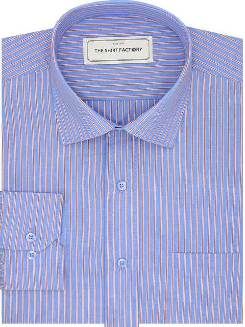 Men's Premium Cotton Red Striped Shirt - Blue (1303)