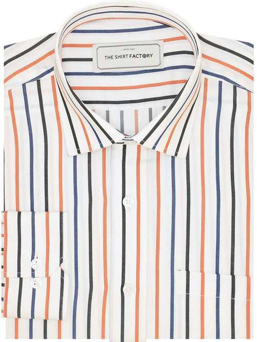 Men's Premium Cotton Striped Shirt - White Multi Colour Stripes (1310)