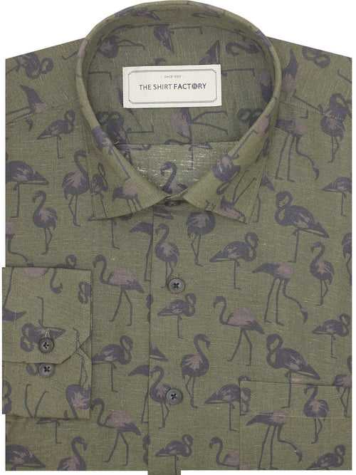Men's Cotton Summer (Beach collection) Shirt- Green Swan Print (1200)