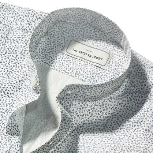 Men's 100% Cotton Printed Shirt with Mandarin Collar - White (0831-MAN)