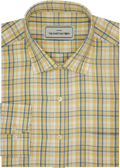 Men's Premium Cotton Check Shirt - Yellow (1036)