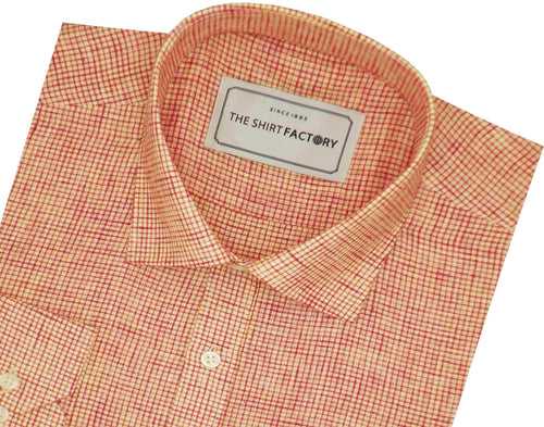 Men's Cotton Blend Micro Check Shirt - Orange (0783)