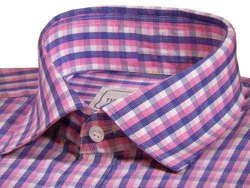 Men's Cotton Check Full Half Sleeves Shirt - Pink (0887)
