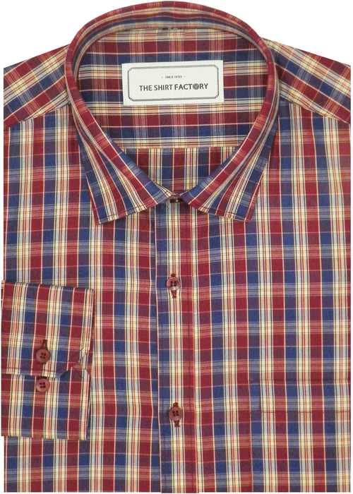Men's Cotton Check Shirt - Maroon (0631)