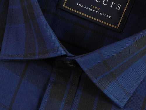 Selects Premium Cotton Twill Check Shirt - Blue (0394)