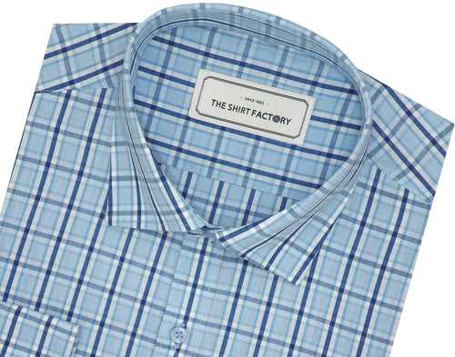 Men's 100% Cotton Check Shirt - Blue (0884)