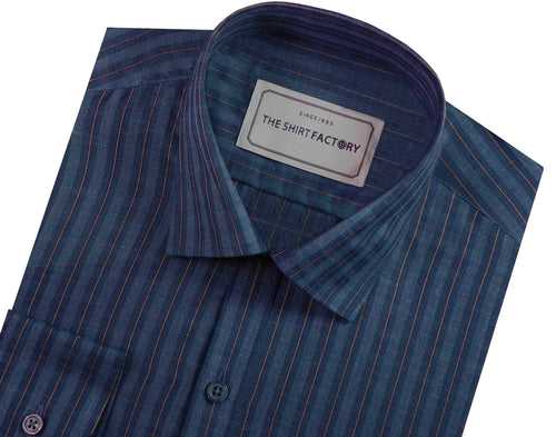 Men's Cotton Blend Check Shirt - Prussian Blue (0654)