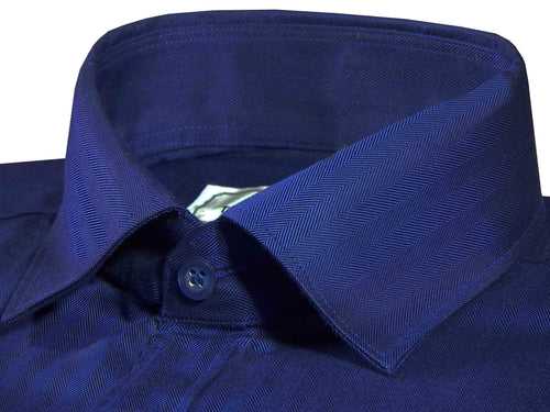 Men's Cotton Blend Plain Herringbone Shirt - Dark Indigo Blue (0815)