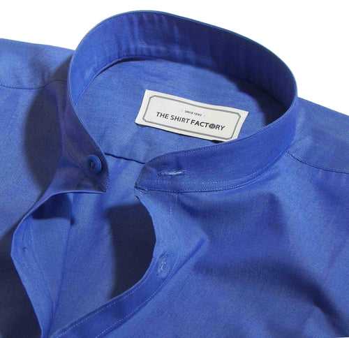 Men's Cotton Blend Plain Shirt with Mandarin Collar - Royal Blue (0179-MAN)