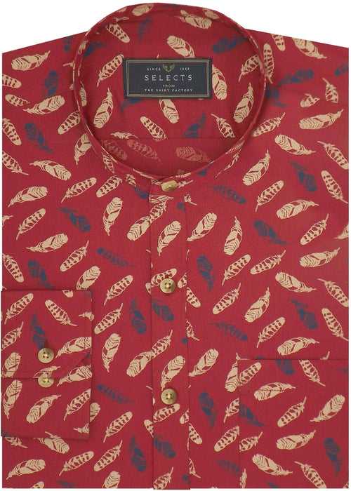 Selects Cotton Printed Shirt with Mandarin Collar - Red (0496-MAN)
