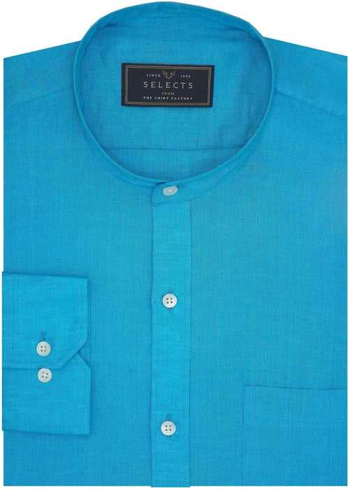 Selects Pure Linen Plain Shirt with Mandarin Collar - Blue (0534-MAN)