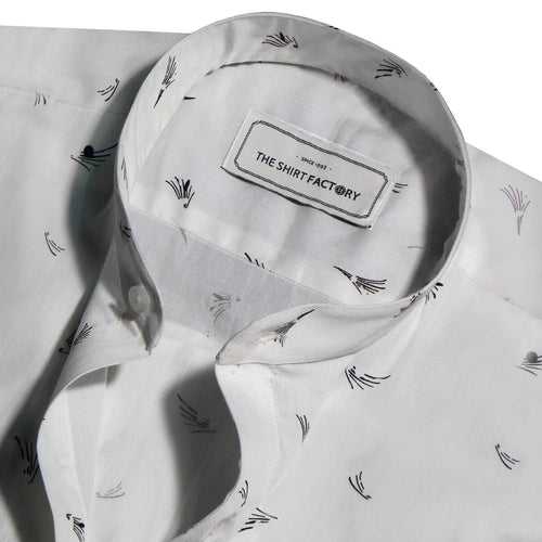 Men's 100% Cotton Printed Shirt with Mandarin Collar - White (0517-MAN)