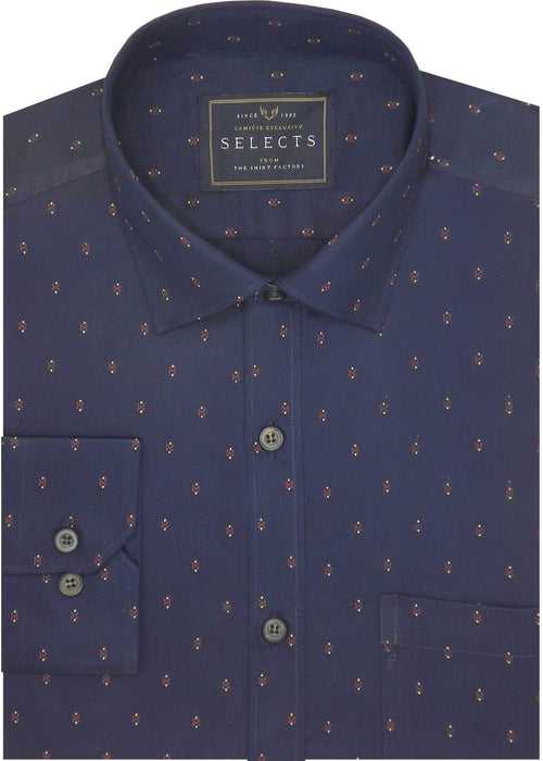 Selects Premium Cotton Printed Shirt Navy Blue - (0923)