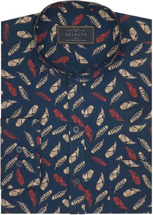 Selects Cotton Printed Shirt with Mandarin Collar - Peacock (0497-MAN)