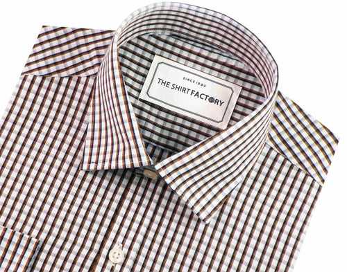 Men's Cotton Blend Check Shirt - Brown (0382)