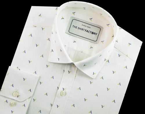 Men's Premium Cotton Dobby Printed Shirt - White (0319)