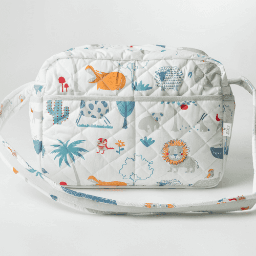 Happy Animal Tribe Diaper Bag (100% Cotton with diamond Quilting)