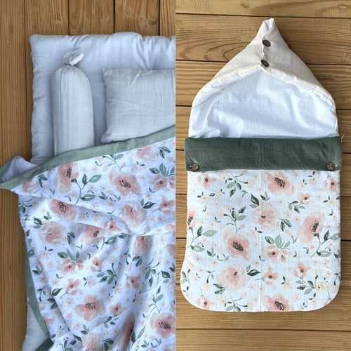 Super Combo - Becky Floral Mini Bedding Set + Baby Carrier Nest