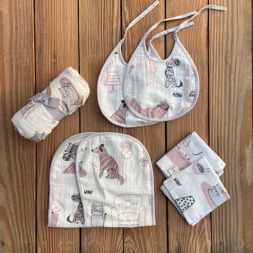 Woofles & Purrito Muslin Essential Combo + Custom Bunny Bag