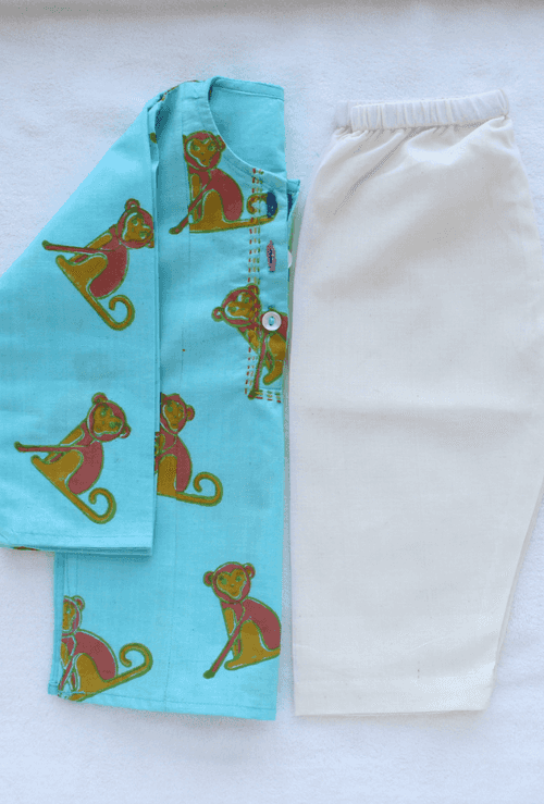 monkool kurta with white pyjamas (set of 2)