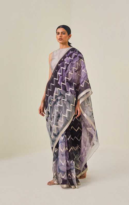 Handwoven Zari Organza Sari with print