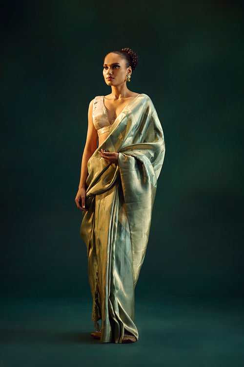 Dusty Blue Silk Kanjivaram Sari