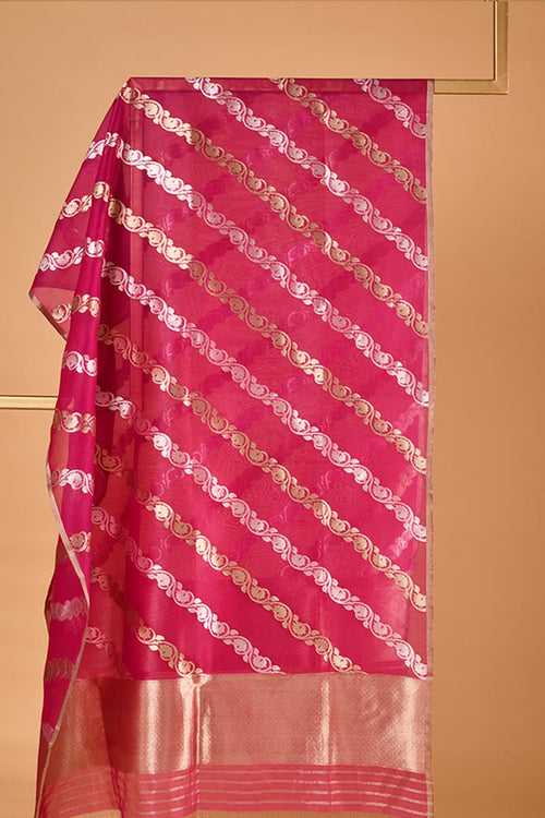 Organza Dupatta with Diagonal Zari Lines