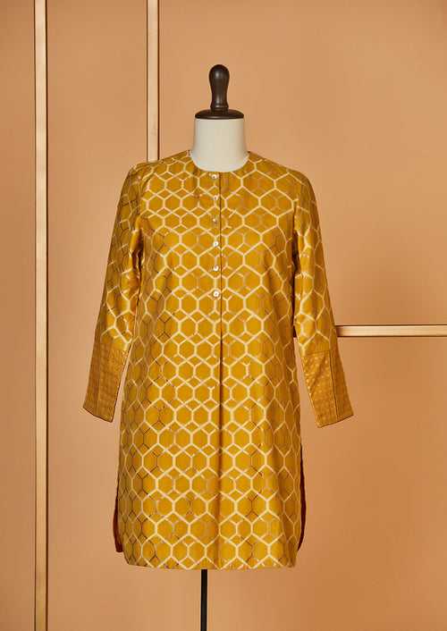 Banarasi Cotton Mustard Kurta with Pants