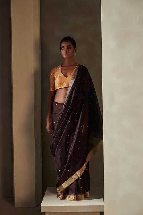 Brown Chanderi Jaamdani Sari