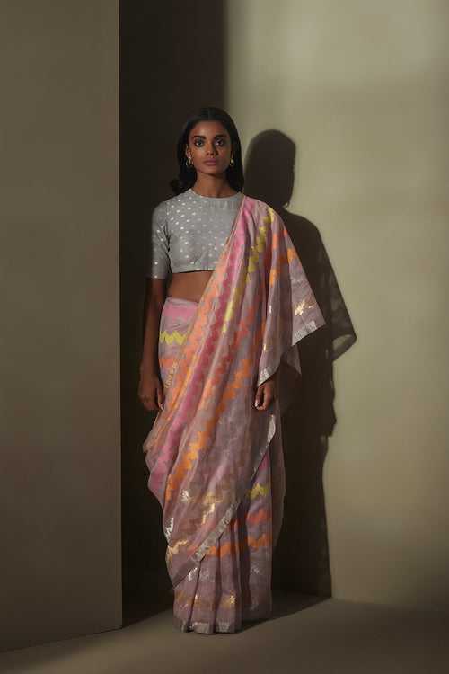 Pink Chanderi Jaamdani Sari