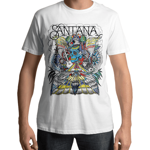 Santana Folk Skull White T Shirt
