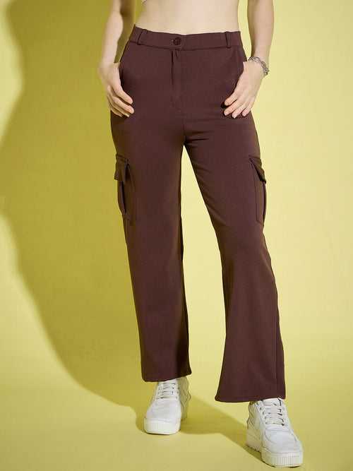 Straight Fit Full Length Solid Cargo Pant | Women Casual Pant-3388-3390