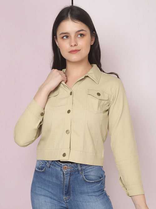 Twill Beige Women Regular Jacket-2630