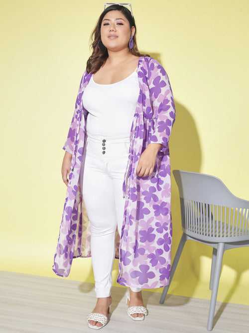 Floral Print Plus Size Women Long Shrug-2862PLUS-2864PLUS