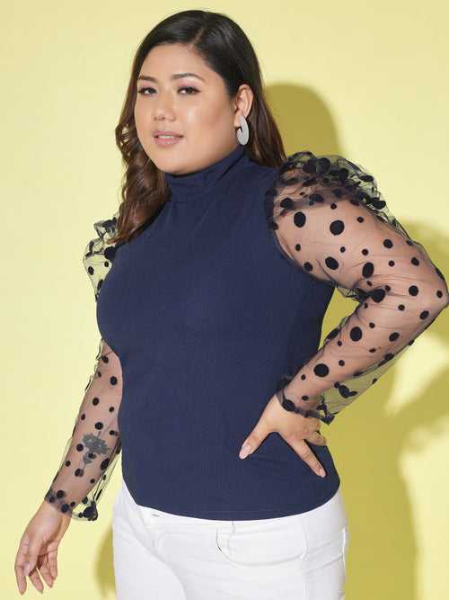 Polka Dot Plus Size Women Net Top-2448PLUS-2605PLUS