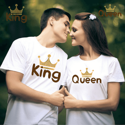 King and Queen Couple Tshirts - Round Neck Couple Tshirts (Set of 2)