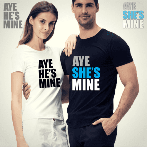 Aye He's Mine, Aye She's Mine Couple Tshirts - Round Neck Couple Tshirts (Set of 2)