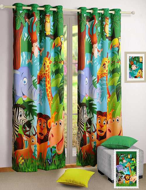 Digital Heavy Long Crush Curtains - Jungle Paradise