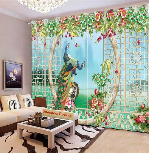 Premium Blackout Digital Curtains - Royal Peacock & Flora(Set of 2) 2022 Edition