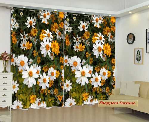 Digital Heavy Long Crush Curtains - Daisy Blooming