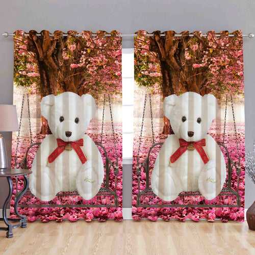 Digital Heavy Long Crush Curtains - Teddy Watching You