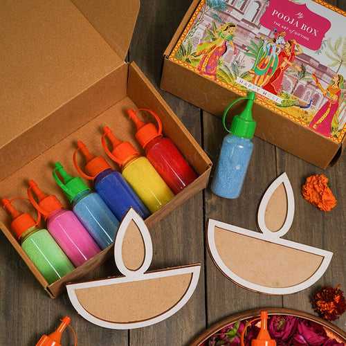 DIY Diya Pattern Rangoli Design Stencil Box With Colors