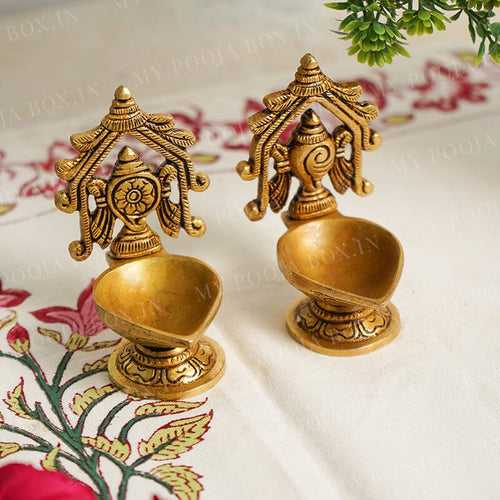 Shankh Chakra Brass Diya Set of 2